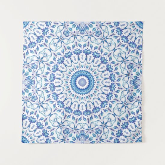 Blue Floral Mandala Tapestry