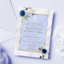 Blue Floral Marble Spanish 1st Birthday Baptism Invitation