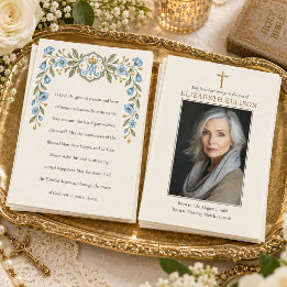 Blue Floral Marian Catholic Memorial Prayer
