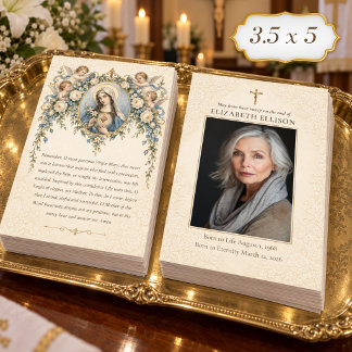 Blue Floral Marian Catholic Memorial Prayer Note Card
