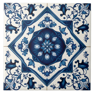 Blue Floral Mediterranean Decorative Ceramic Tile