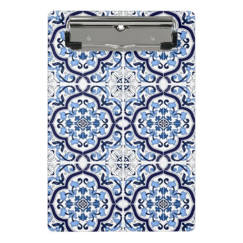  Blue Floral Mediterranean Sicilian Tile Mini Clipboard
