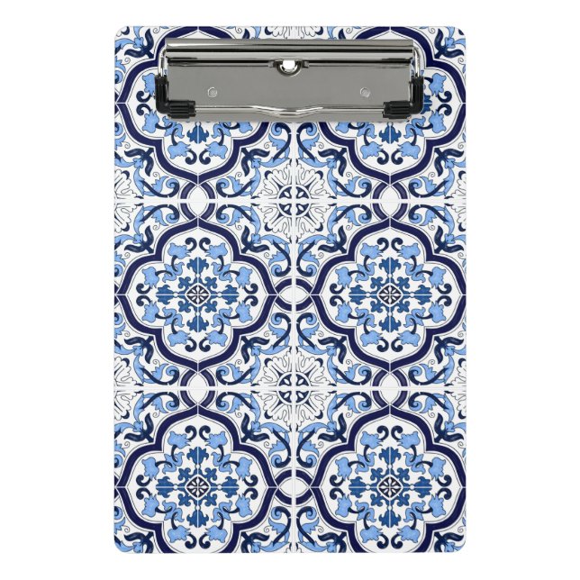  Blue Floral Mediterranean Sicilian Tile Mini Clipboard (Front)