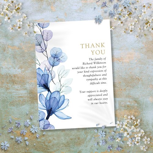 Blue Floral Memorial Celebration Of Life Funeral Thank You Card