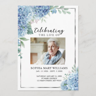 Blue Floral Memorial Funeral Order of Service Program