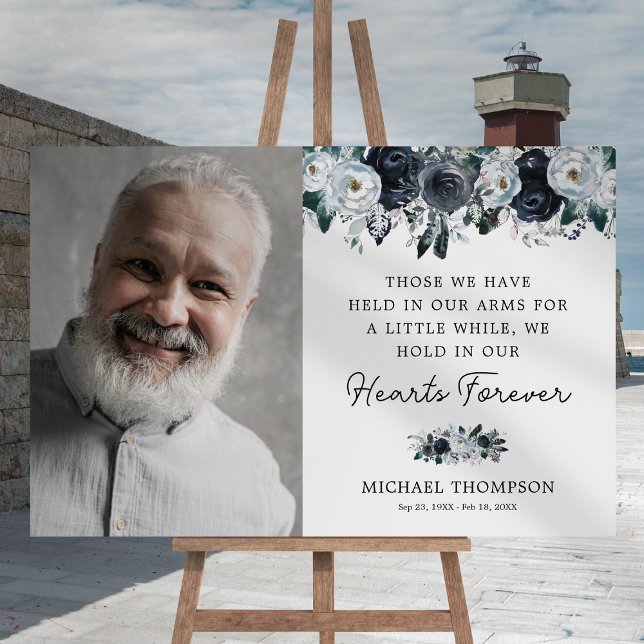 Blue Floral Memorial Funeral Photo Foam Board (Creator Uploaded)