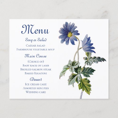 Blue Floral Menu Daisies Flowers Watercolor Daisy