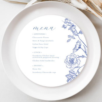Blue Floral Menu Invitation by AdorePaperCo at Zazzle
