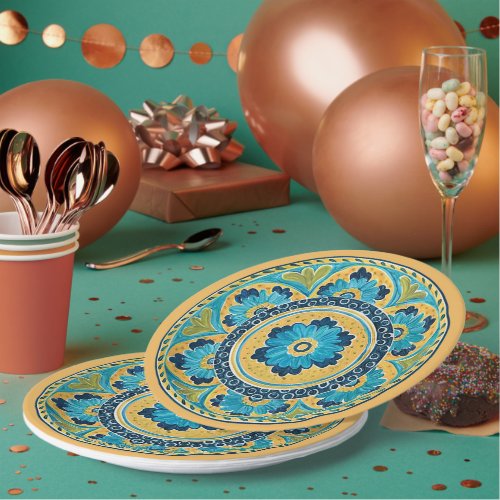 Blue Floral Mexican Tile Paper Plates