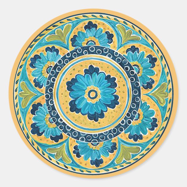 Blue Floral Mexican Tile Sticker (Front)