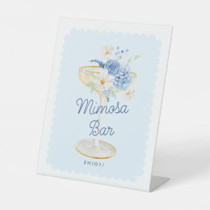 Blue Floral Mimosa Bar Pedestal Sign