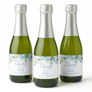 Blue Floral Mini Sparkling Wine Label, Bridal Show Label