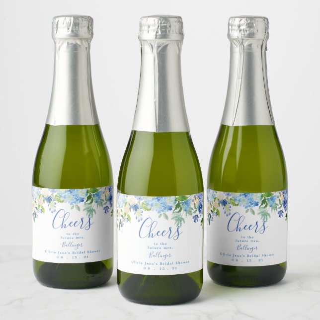 Blue Floral Mini Sparkling Wine Label, Bridal Show Sparkling Wine Label (Bottles)