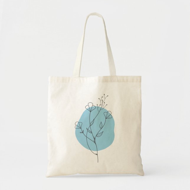 Blue Floral Minimalist Tote Bag (Front)