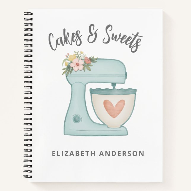 Blue Floral Mixer Bakery Pastry Chef Notebook (Front)