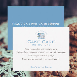 Blue Floral Mixer Cake Care Instructions Thank You Card