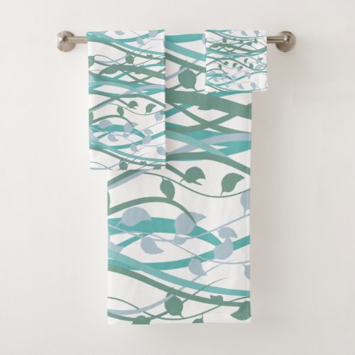 Blue Floral Modern Abstract Bath Towel Set