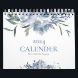 blue floral modern custom photo 2024 calender calendar<br><div class="desc">watercolor blue floral editable family photos design 2024 calender</div>
