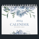 blue floral modern custom photo 2024 calender calendar<br><div class="desc">watercolor blue floral editable family photos design 2024 calender</div>