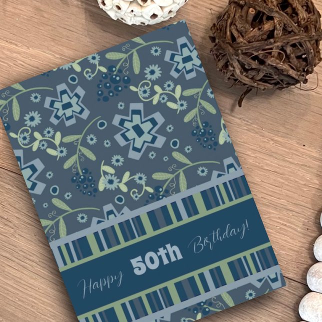 Blue Floral Modern Customized Age Birthday Card (Creator Uploaded)