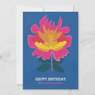 Blue floral modern pretty elegant birthday Card