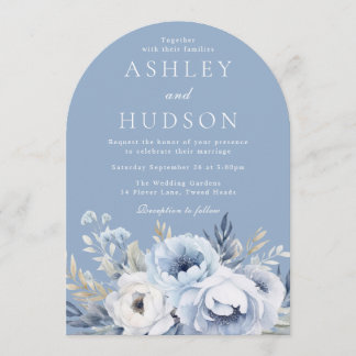 Blue Floral Modern Winter Wedding  Invitation