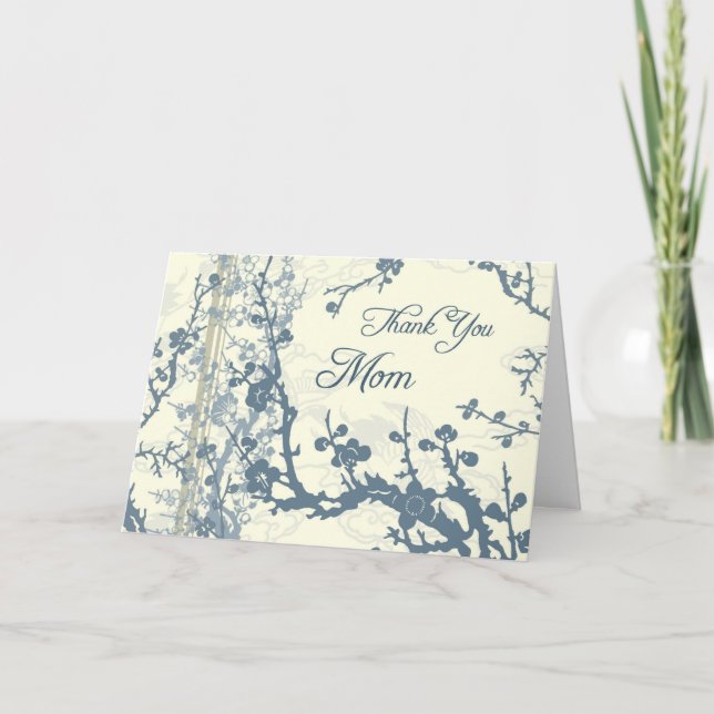 Blue Floral Mom Wedding Day Thank You Card (Front)