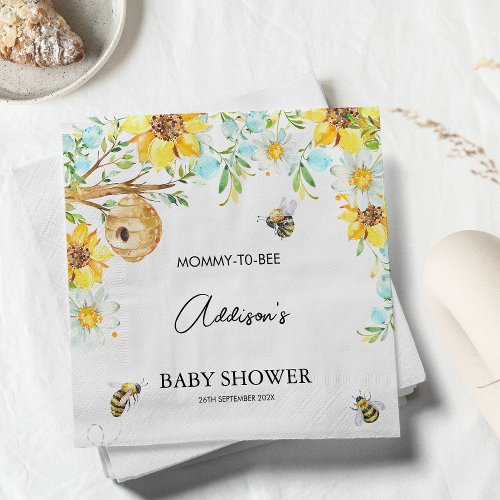Blue Floral Mommy To Bee Baby Shower Paper Napkin