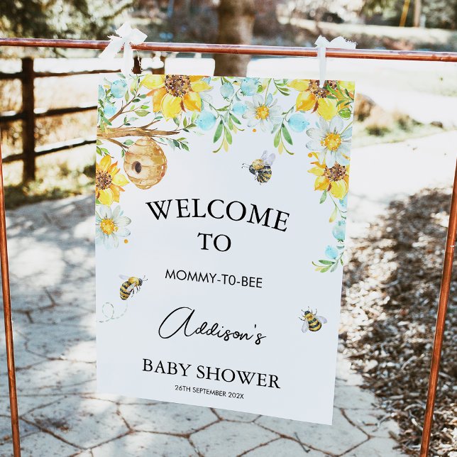 Blue Floral Mommy To Bee Baby Shower Welcome Sign (Boys Mommy-To-Bee Bee Themed Baby Shower Welcome Sign, Bumble Bee Baby Shower Welcome Sign,
Hive )