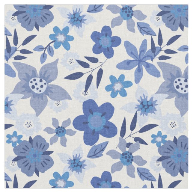 Blue Floral Monochromatic Fabric Print (Close Up)