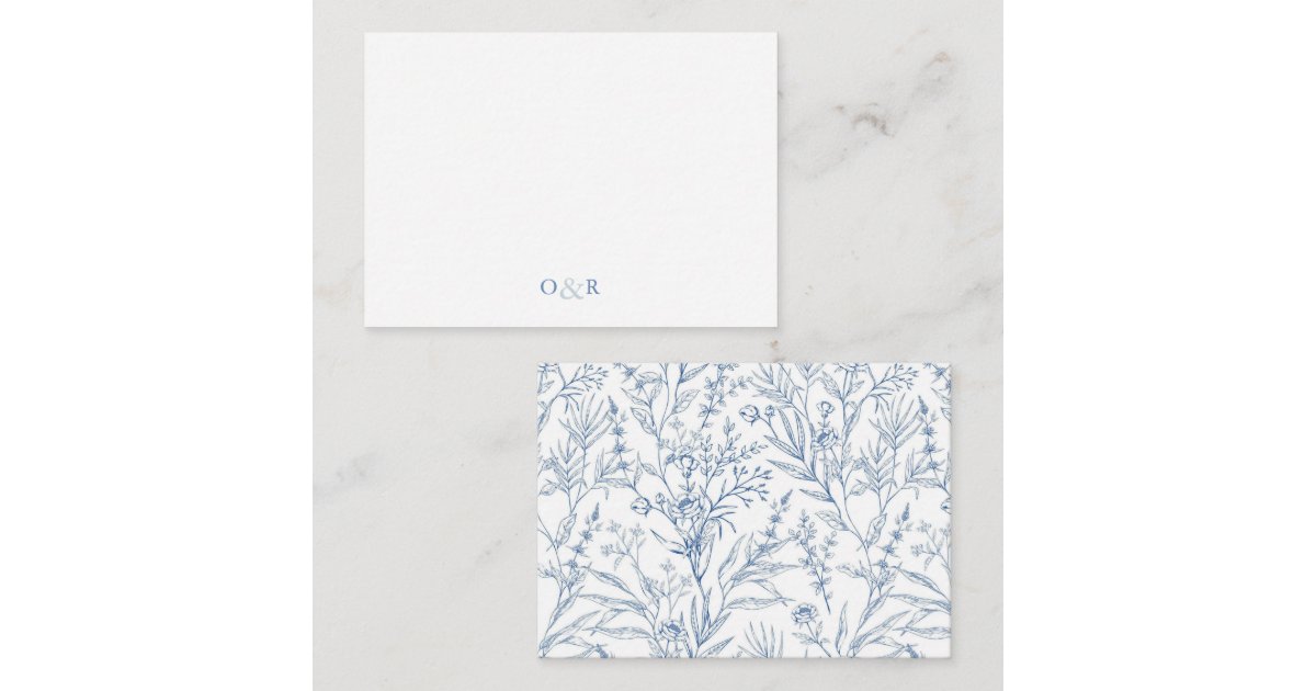 Blue Floral Monogram Couples Stationery Note Card | Zazzle