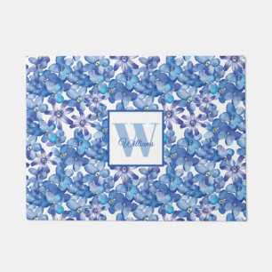 Blue Floral Monogram Doormat