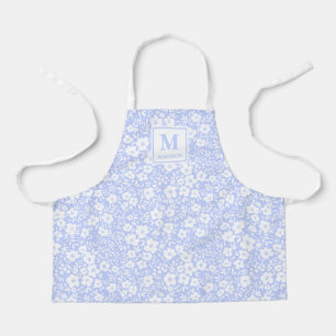 Blue Floral Monogram Girls Apron