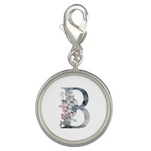 Blue Floral Monogram Initial B Charm