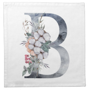 Blue Floral Monogram Initial B Cloth Napkin