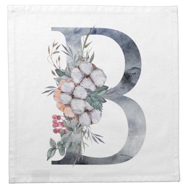 Blue Floral Monogram Initial B Cloth Napkin (Front)