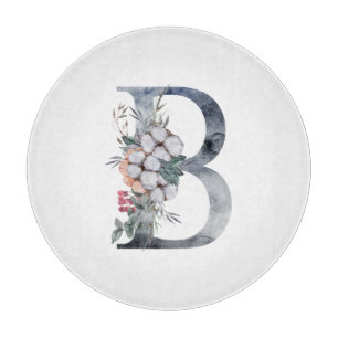 Blue Floral Monogram Initial B Cutting Board
