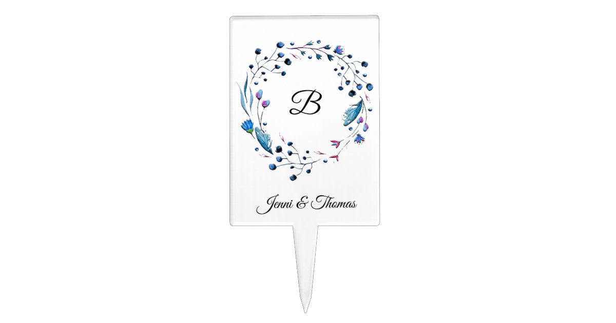 Blue Floral Monogram Wedding Cake Topper | Zazzle