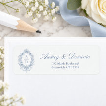 Blue Floral Monogram Wedding Return Address
