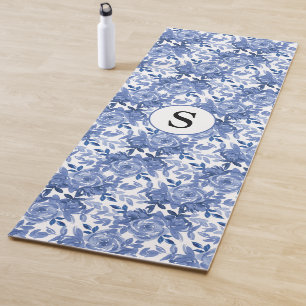 Blue Floral Monogram Yoga Mat