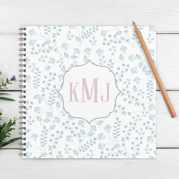 Blue Floral Monogrammed Custom Personalized Notebook