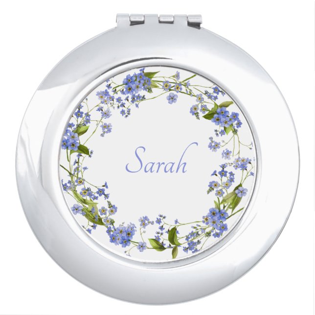Blue Floral Monogrammed Wreath compact mirror (Front)