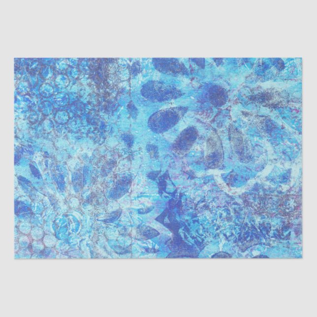 Blue Floral Monoprint Tissue Paper (Front)