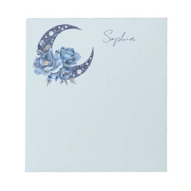 Blue Floral Moon Notepad (Front)