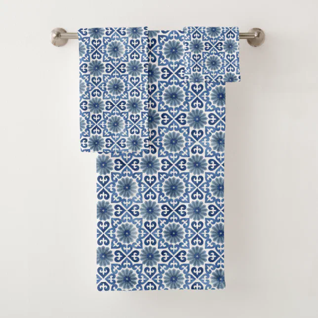Blue Floral Moroccan Tile Pattern Bath Towel Set Zazzle