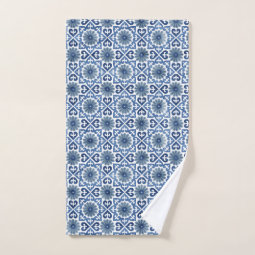 Blue Floral Moroccan Tile Pattern Bath Towel Set | Zazzle