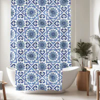 Cobalt Blue, Aqua & Gold Decorative Moroccan Tile Pattern Bath