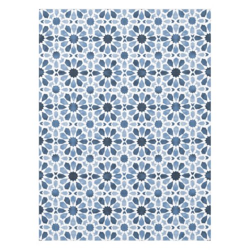 Blue Floral Moroccan Tile Pattern  Tablecloth