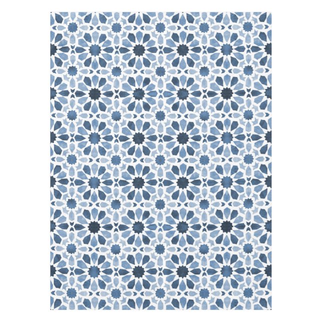 Blue Floral Moroccan Tile Pattern  Tablecloth (Front)