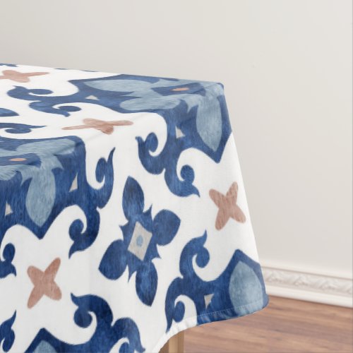 Blue Floral Moroccan Tile Pattern  Tablecloth